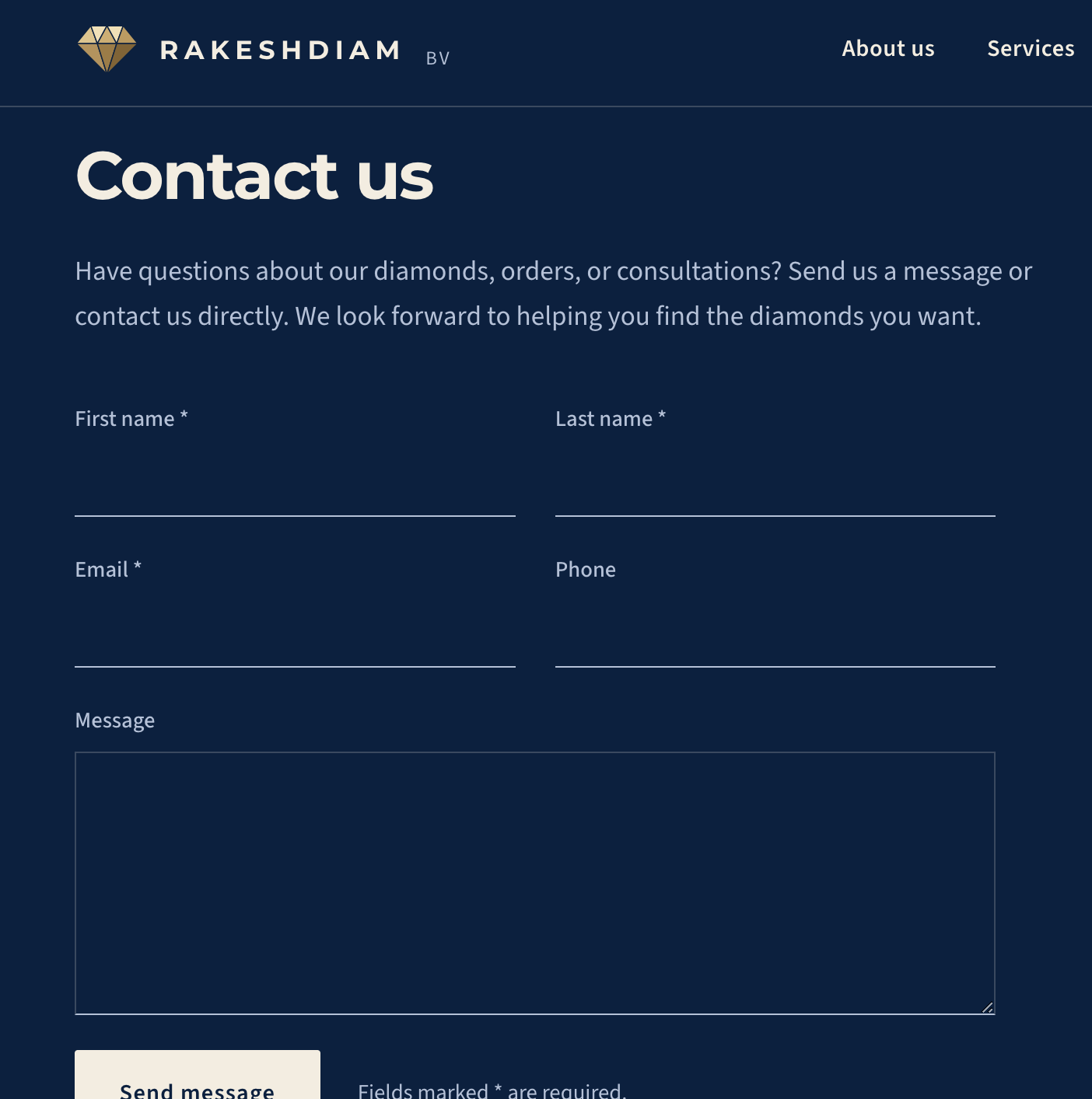 RAKESHDIAM Contact page — trilingual contact form